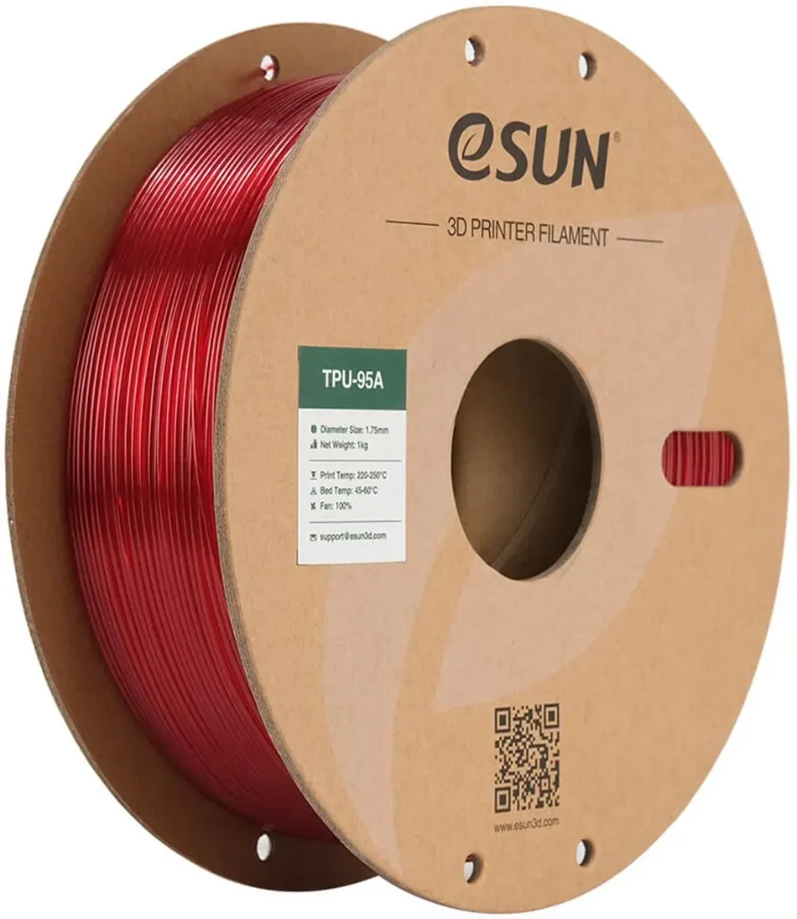 [ESUN-TPU-TRANS-RED] Esun e-TPU Transparent Red 1.75mm 1kg